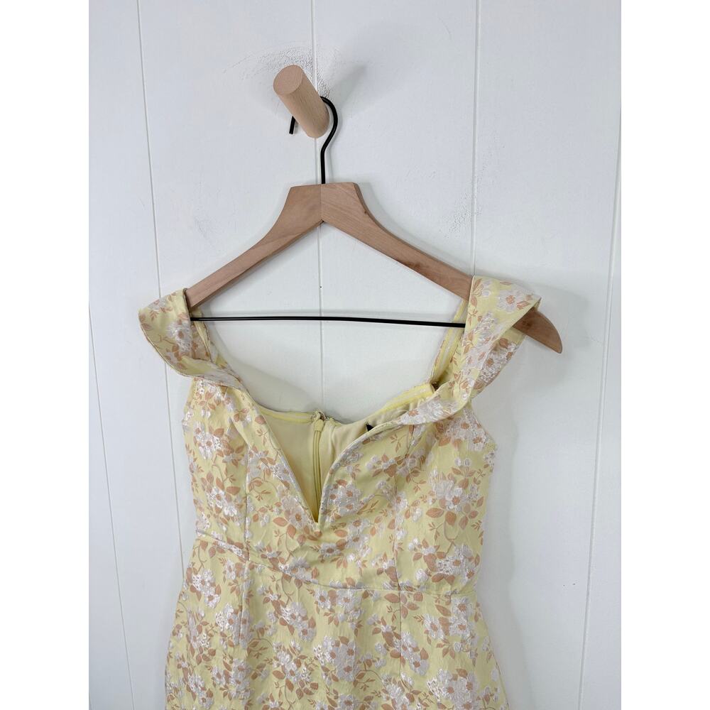 NWT Lulus Favorite Song Floral Jacquard Off Shoulder Mini Dress Small Yellow - Picture 5 of 10